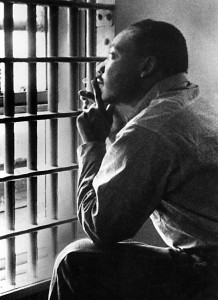 MARTIN LUTHER KING, JR, sitting in the Jefferson County Jail, in Birmingham, Alabama, 11/3/67. Everett/CSU Archives.