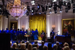 President Barack Obama delivers remarks during "The Gospel Tradition: In Performance at the White House" in the East Room of the White House, April 14, 2015. (Official White House Photo by Amanda Lucidon) This photograph is provided by THE WHITE HOUSE as a courtesy and is for promotional use only on the PBS website as related to the airing of ÒThe Gospel Tradition: In Performance at the White House" concert. The photograph may not be manipulated in any way and may not otherwise be reproduced, disseminated or broadcast, without the written permission of the White House Photo Office. The photograph may not be used in any commercial or political materials, advertisements, emails, products, promotions that in any way suggests approval or endorsement of the President, the First Family, or the White House.